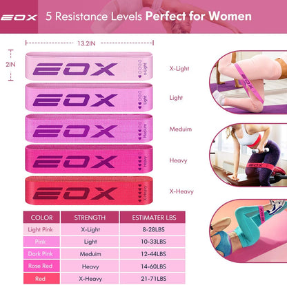 EOX Exercise Resistance Fabric Loop Bands, Non-Slip Resistance Workout Bands for Legs & Butt and Glutes, 5 Resistance Levels Hip Training Bands (Pink)