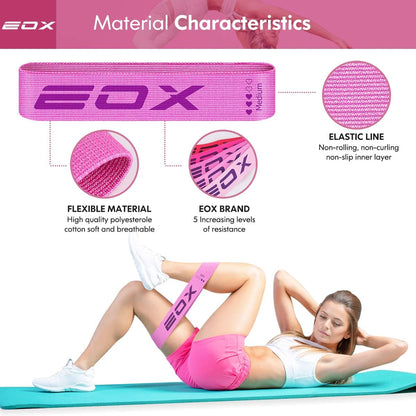 EOX Exercise Resistance Fabric Loop Bands, Non-Slip Resistance Workout Bands for Legs & Butt and Glutes, 5 Resistance Levels Hip Training Bands (Pink)