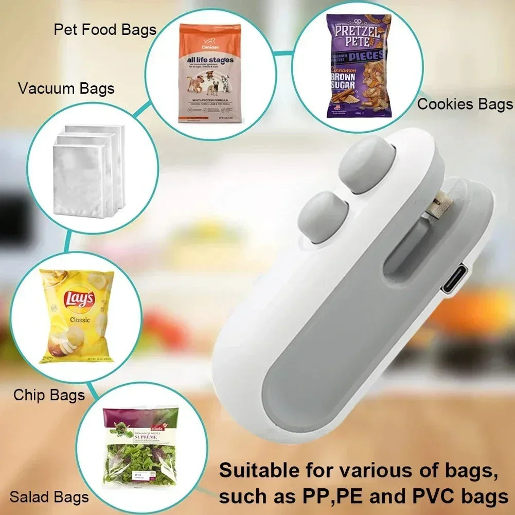 Portable Mini Heat Bag Sealing and Cutting Machine For Snacks Home Use Rechargeable Sealer Vacuum Sealer Plastic Bag Heat Sealer Clip