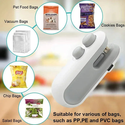 Portable Mini Heat Bag Sealing and Cutting Machine For Snacks Home Use Rechargeable Sealer Vacuum Sealer Plastic Bag Heat Sealer Clip