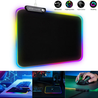 RGB Large Gaming Mouse Pad,  Extended Thick LED Keyboard Pad with 9 Lighting Modes, Anti-Slip Waterproof Oversized Computer Mouse Pad Mat, Xxxl/30.7X11.8Inch, Black