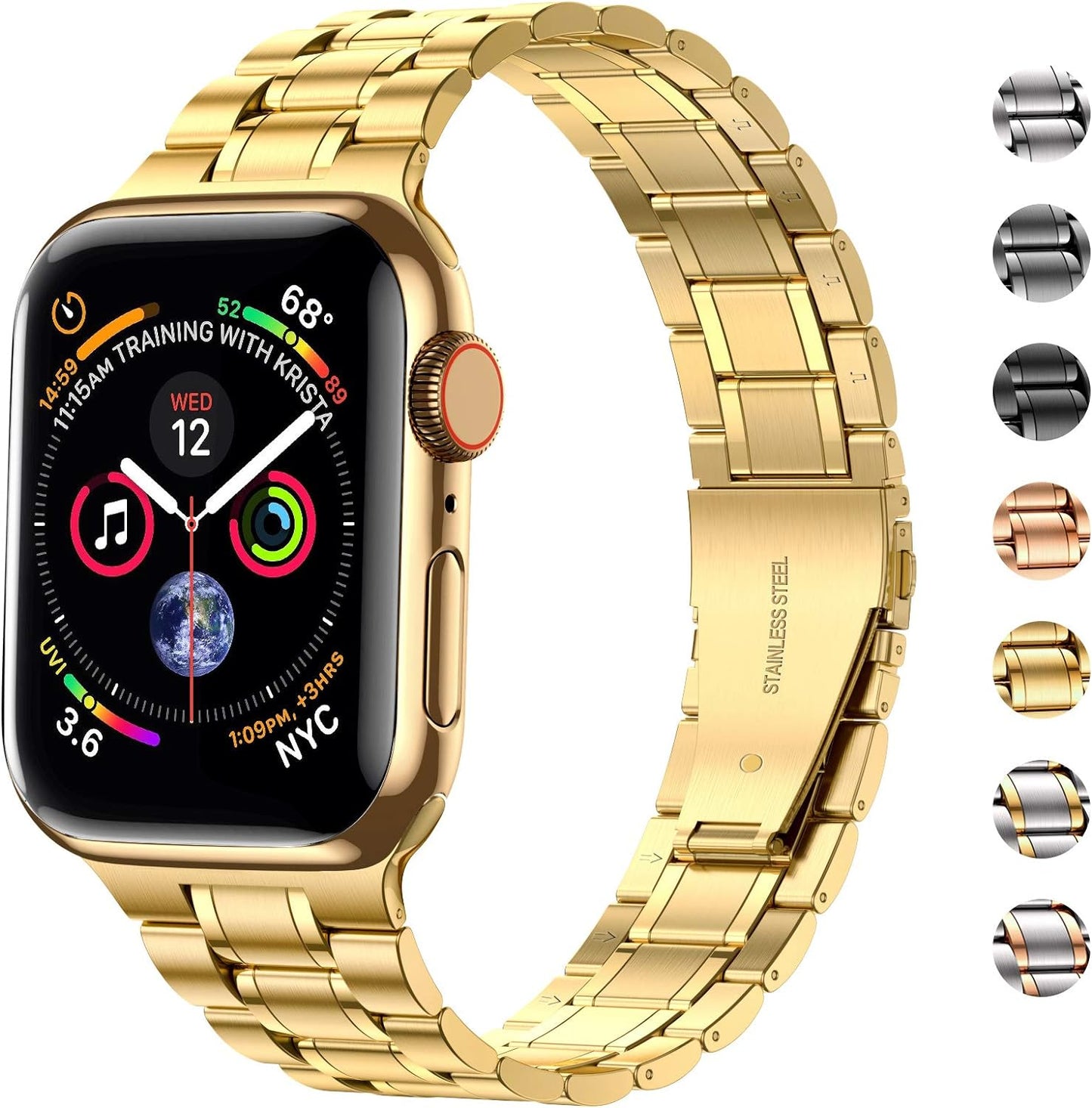 Miohhr Solid Stainless Steel Band Compatible with Apple Watch 44Mm 42Mm (Not Series 10), Metal Strap with Soft TPU Case for Iwatch Series 6 5 4 3 2 1 SE Women and Men, Gold