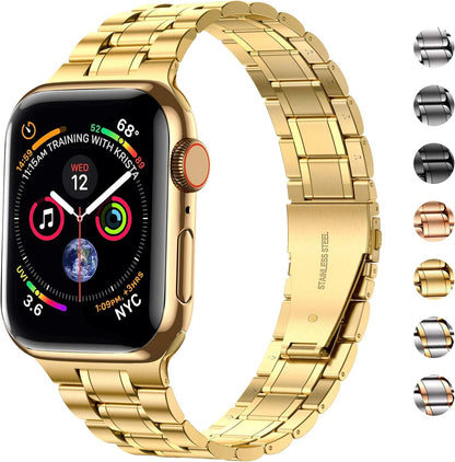 Miohhr Solid Stainless Steel Band Compatible with Apple Watch 44Mm 42Mm (Not Series 10), Metal Strap with Soft TPU Case for Iwatch Series 6 5 4 3 2 1 SE Women and Men, Gold