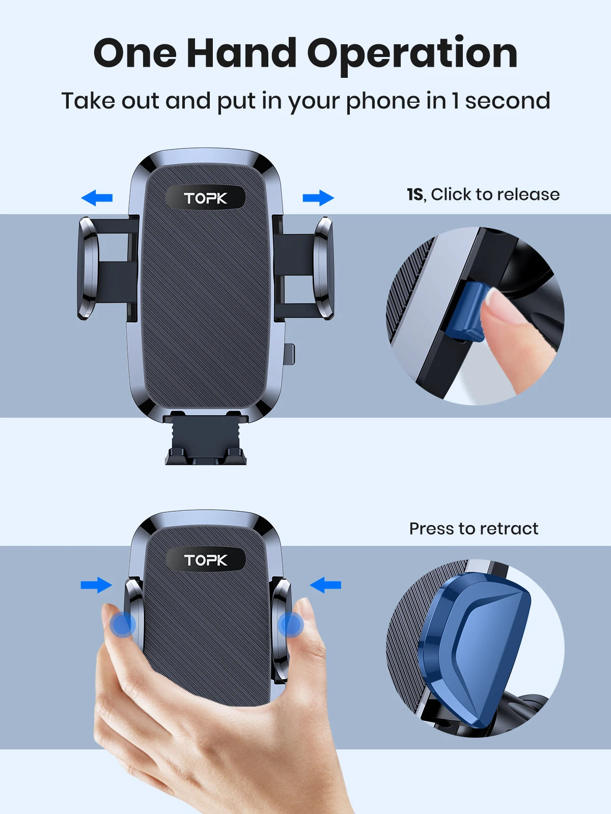 TOPK D36-G  Car Phone Holder with Hook Clip Air Vent Car Mount 360° Rotation  Mobile Phone Mount for Cellphone